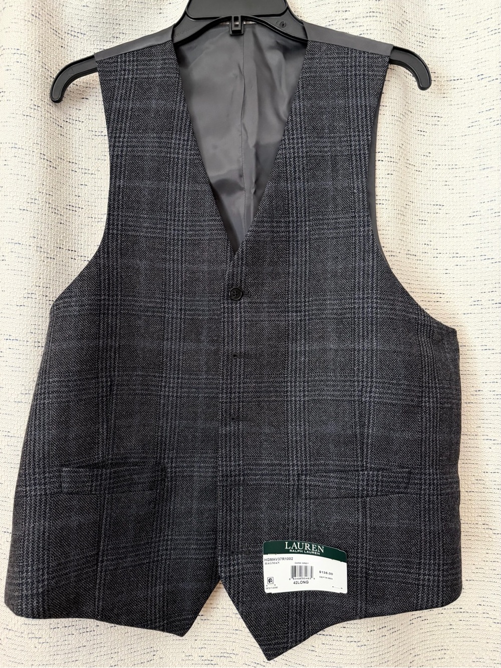 Lauren Ralph Lauren Hagman Dark Gray Plaid Suit Tailored Vest